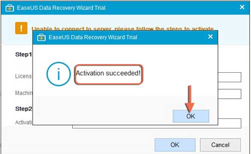 EaseUS Data Recovery Wizard free activation succeeded