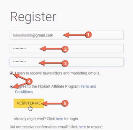 Register for flipkart affiliate program