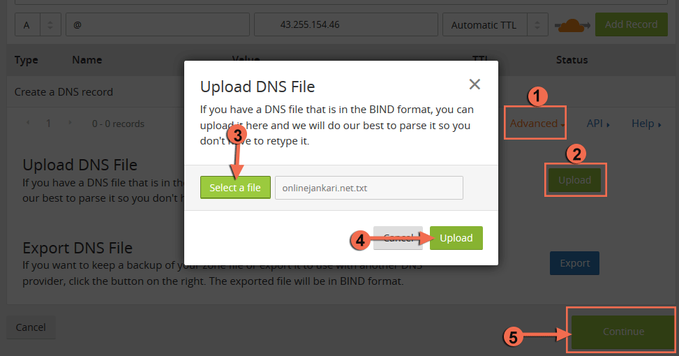Upload DNS record file