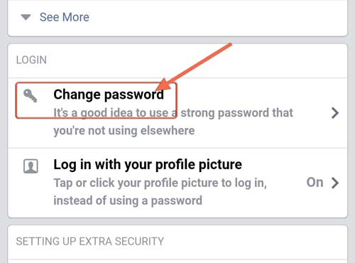 change facebook password in mobile