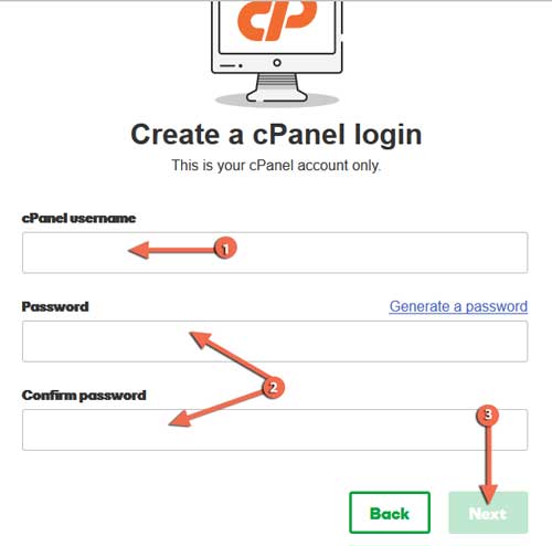 Create a cPanel login username and password