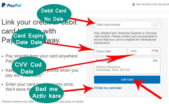 Link your credit card in paypal