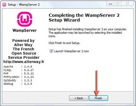 installation completing to wampserver
