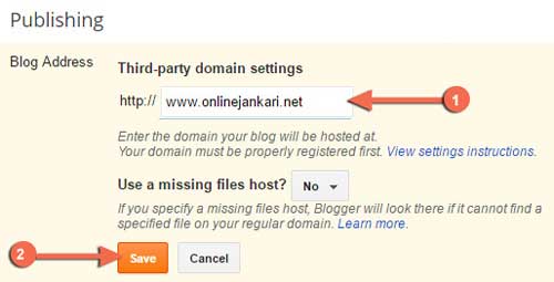Blogger Third party domain settings