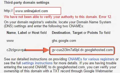 Third party domain settings destination