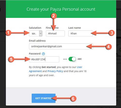 Create your Payza petsonal account