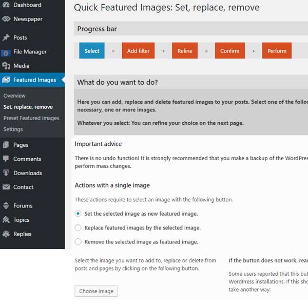 Quick Featured Images Set replace remove
