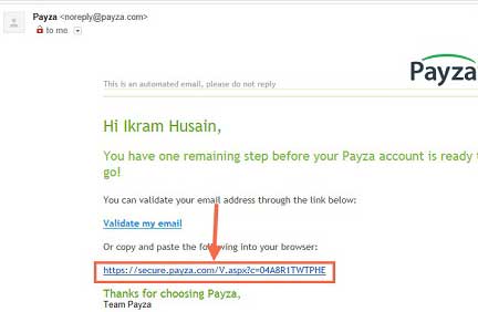 Verify to email id in payza account