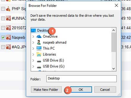 EaseUS Data Recovery Wizard brows folder