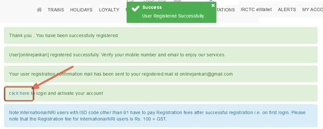 IRCTC User Registration Successfully