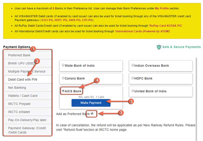 rctc ticket booking Payment Option
