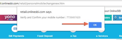 Verify and Confirm Mobile Number updating in online sbi