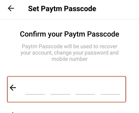 Confirm your paytm passcode