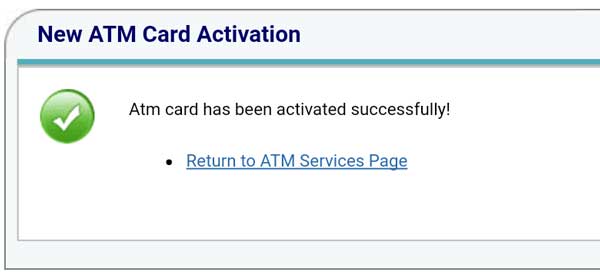ATM card has been activated successfully