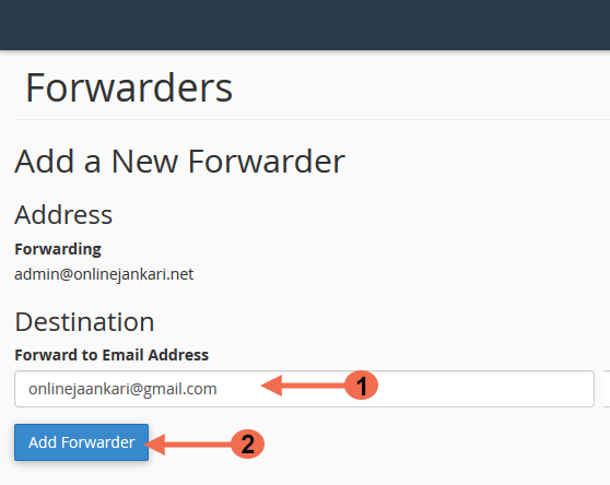 Add New Forwarder email address