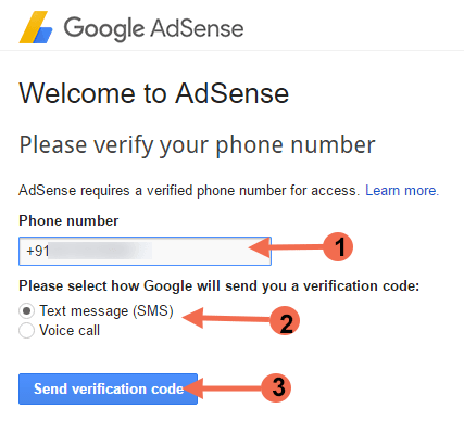adsense mobile number verification