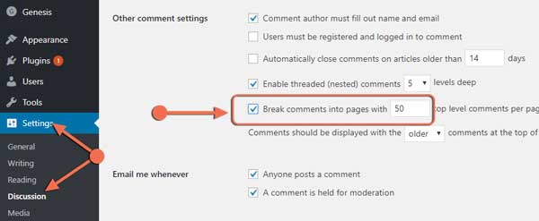 Break comments into pages with
