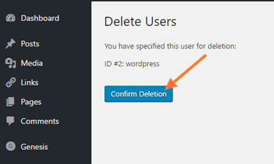 Confirm deletetion user