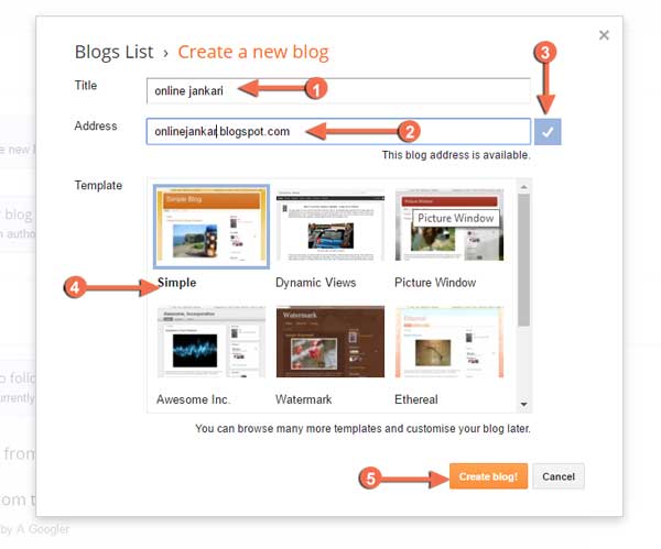 Create a new Blog for blogsport