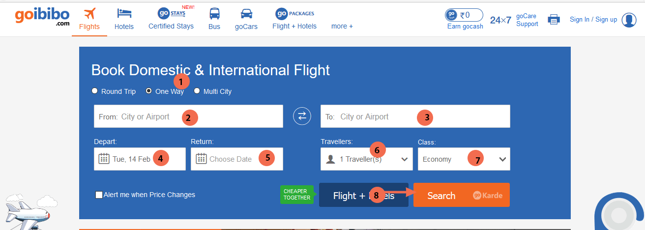 Goibibo Booking Domestic and International Flight ticket