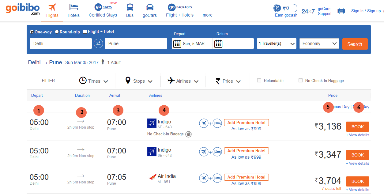 Goibibo flights Airlines and price details