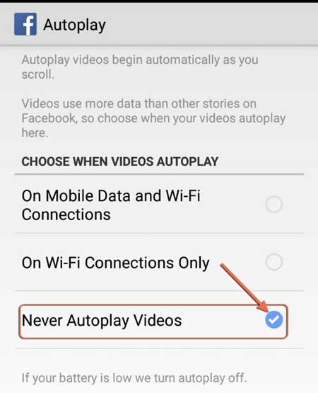 Turn off facebook Autoplay video on android mobile