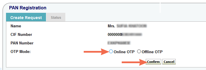 PAN registration OTP Mode