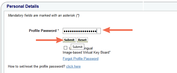 SBI Enter profile password