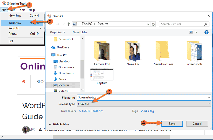 Snapping tool save screenshot images