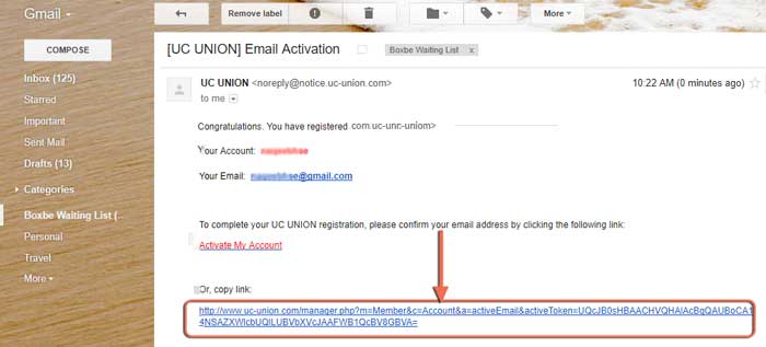 UC UNION Email verification