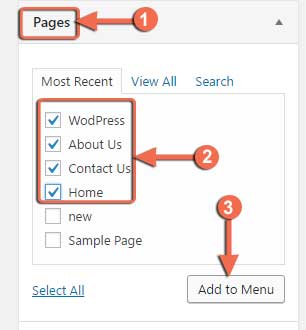 WordPress Nave bar Me pages Kaise Add Kare