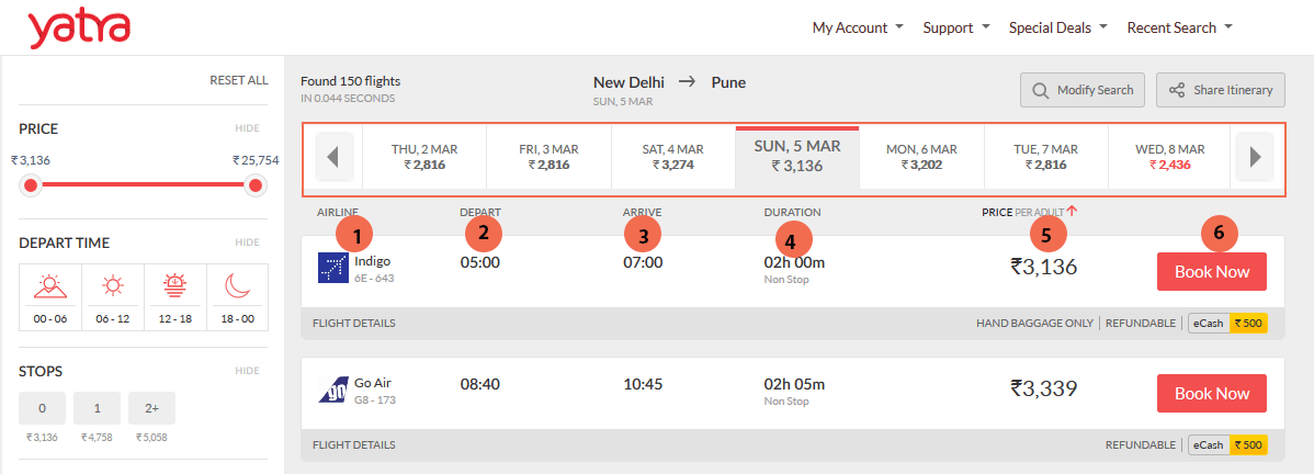Yatra flights Airlines and price details