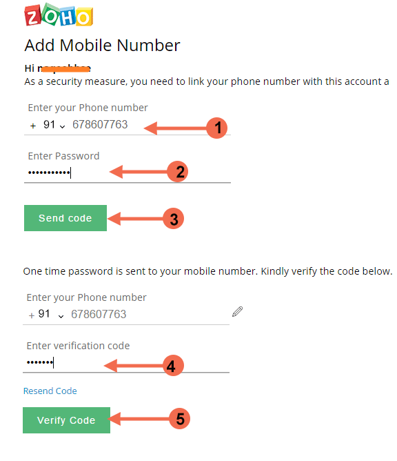 add mobile number and enter cerification code