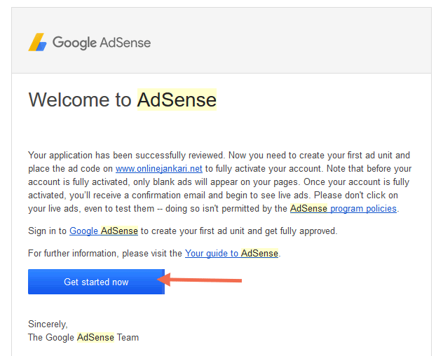 adsense-welcome-message-to-email