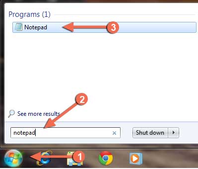 click window and search notepad