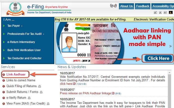 link aadhaar card to income tax return