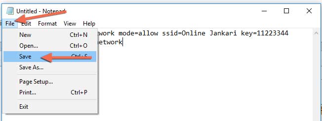 save wireless network code in notepad