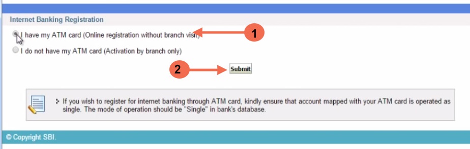 sbi online banking Registertion