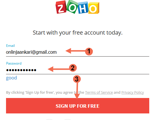 Start with zoho your free account