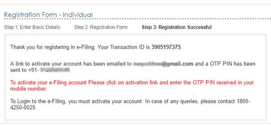 thank you for Registering in e filing