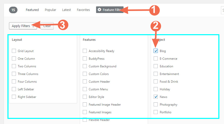WordPress themse Feature Filter