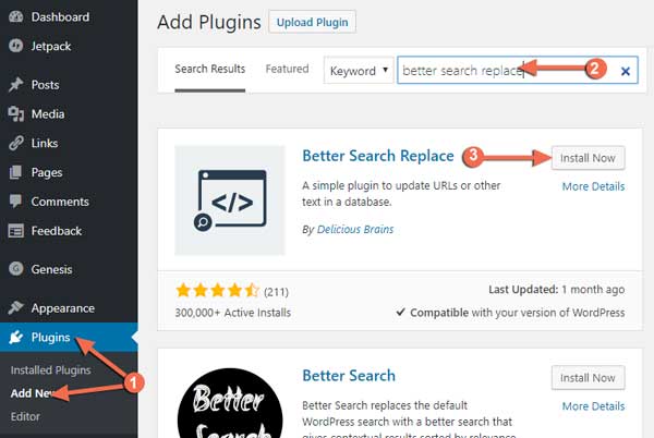 install better search replace plugin