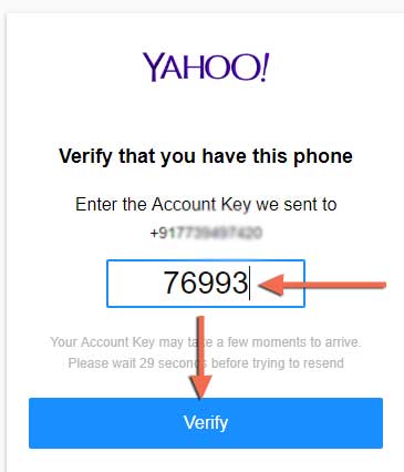 Enter yahoo mail mobile verification code