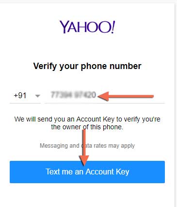 Verify your yahoomail phone number