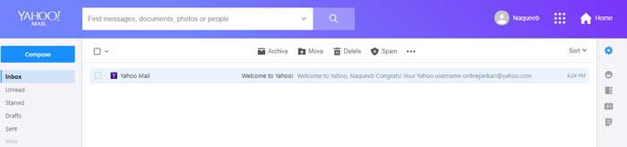 Yahoo email home page