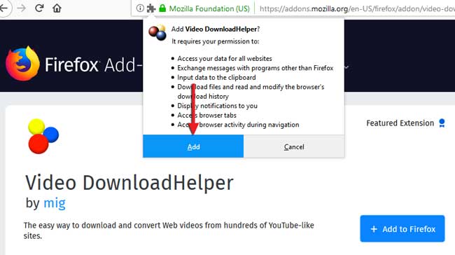Add video DownloadHelper to Firefox