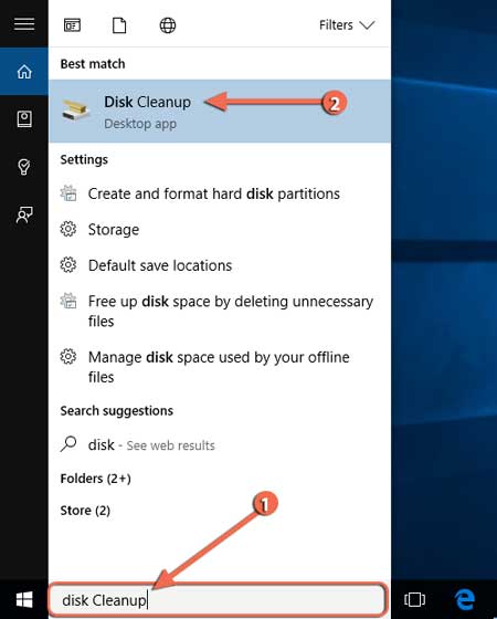 Search disk cleanup for windows 10