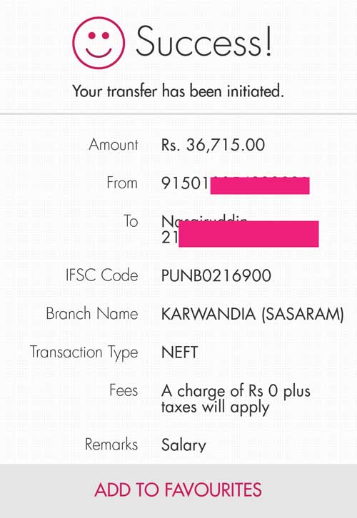 Axis Mobile fund Transfer Success