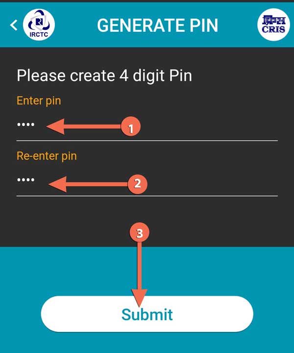 Generate PIN In IRCTC Rail Connect Apps
