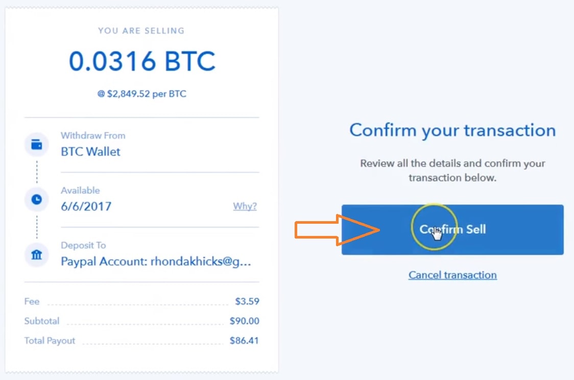 Confirm your Coinbase to Paypal transfer